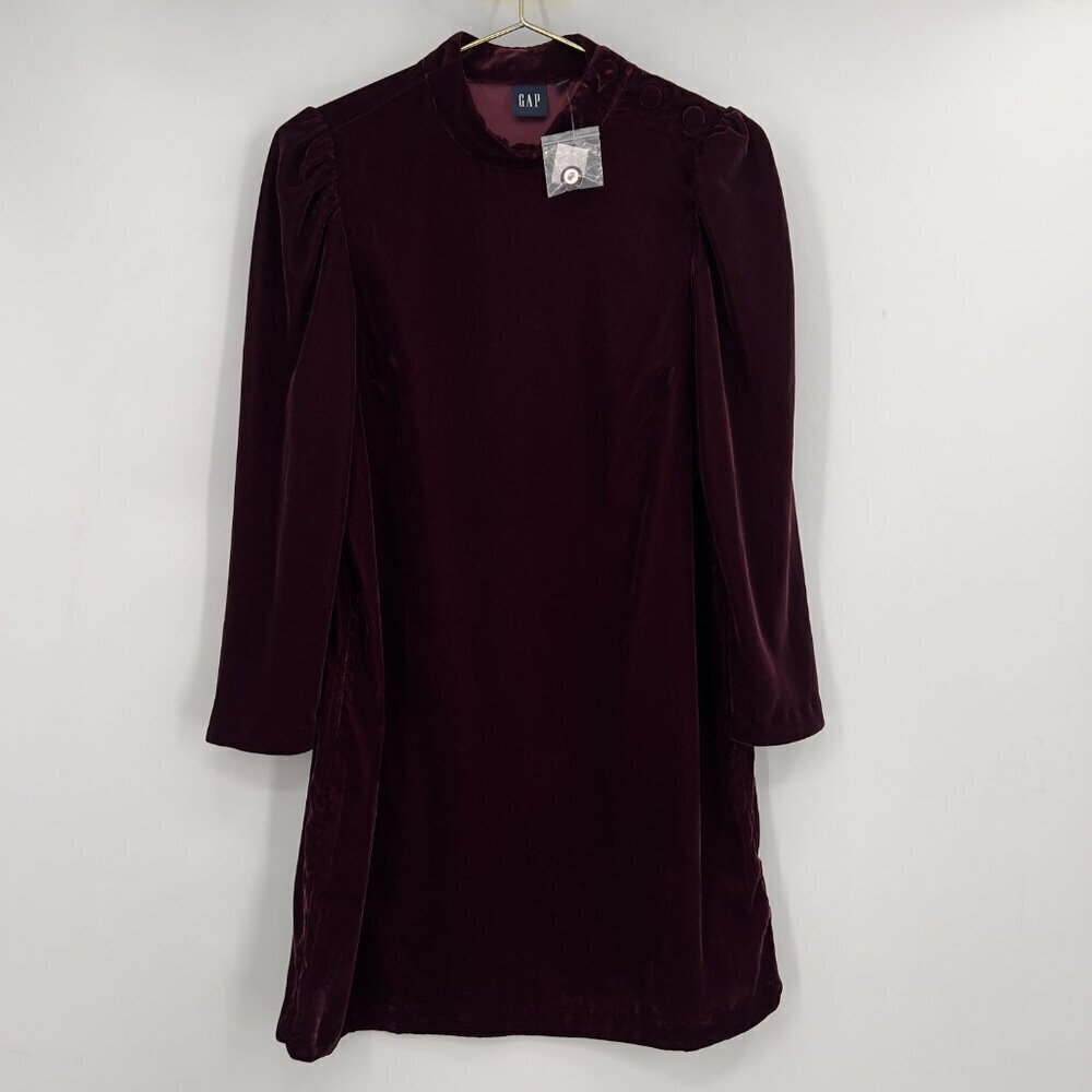 GAP Dark Maroon Velvet Shift Cocktail Mini Dress NWT Women's M